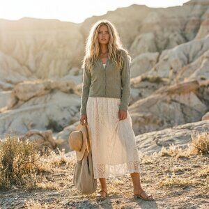 Sundance Embroidered Silk Cashmere Cardigan Size Medium Sage Green Floral Soft